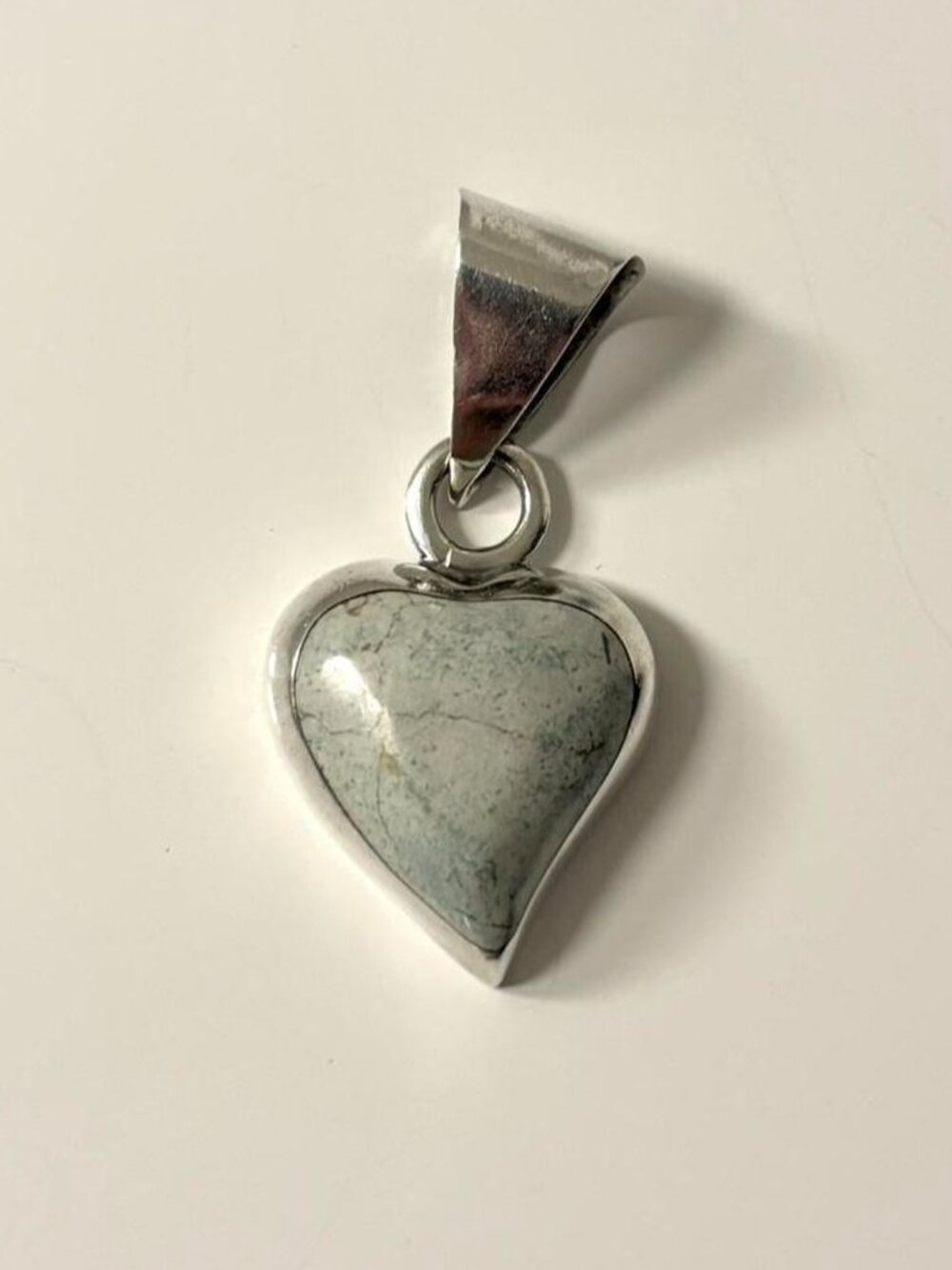 Vintage Sterling Silver 925 Mexico Heart Pendant - Pale Turquoise Stone Charm
